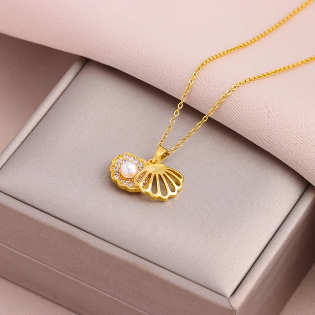 New Fashion Sweet Sexy 18K Gold Plated Zircon Crystal Pendant Necklaces For Women Female Stainless Steel Clavicle Chain Jewelry 6
