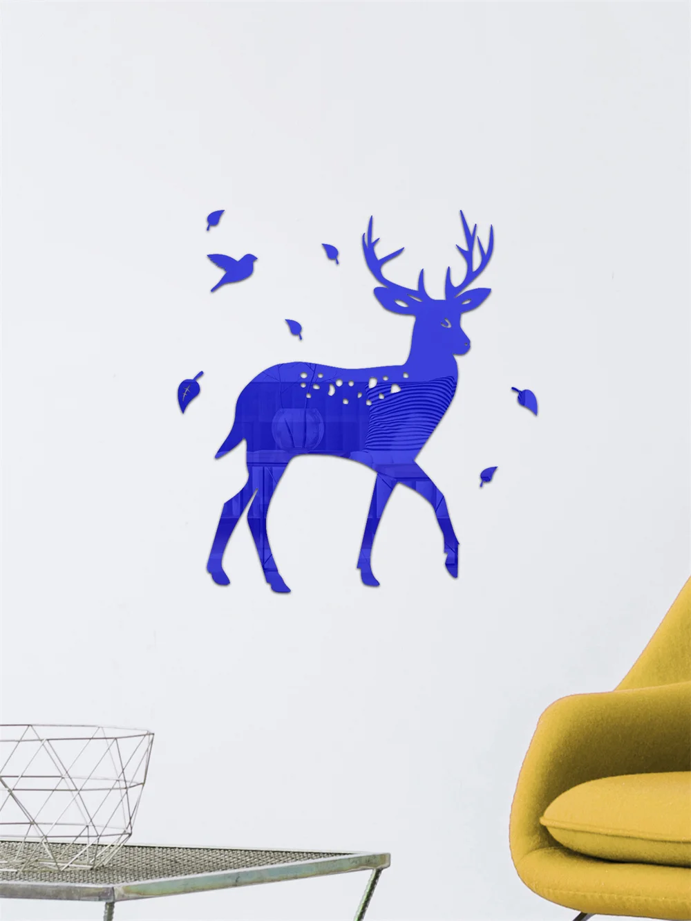 1set Plume Deer 3D Mirror Wall Sticker For Living Room Art Home Decor Vinyl Decal DIY Acrylic Sticker Mural Wallpaper Decor