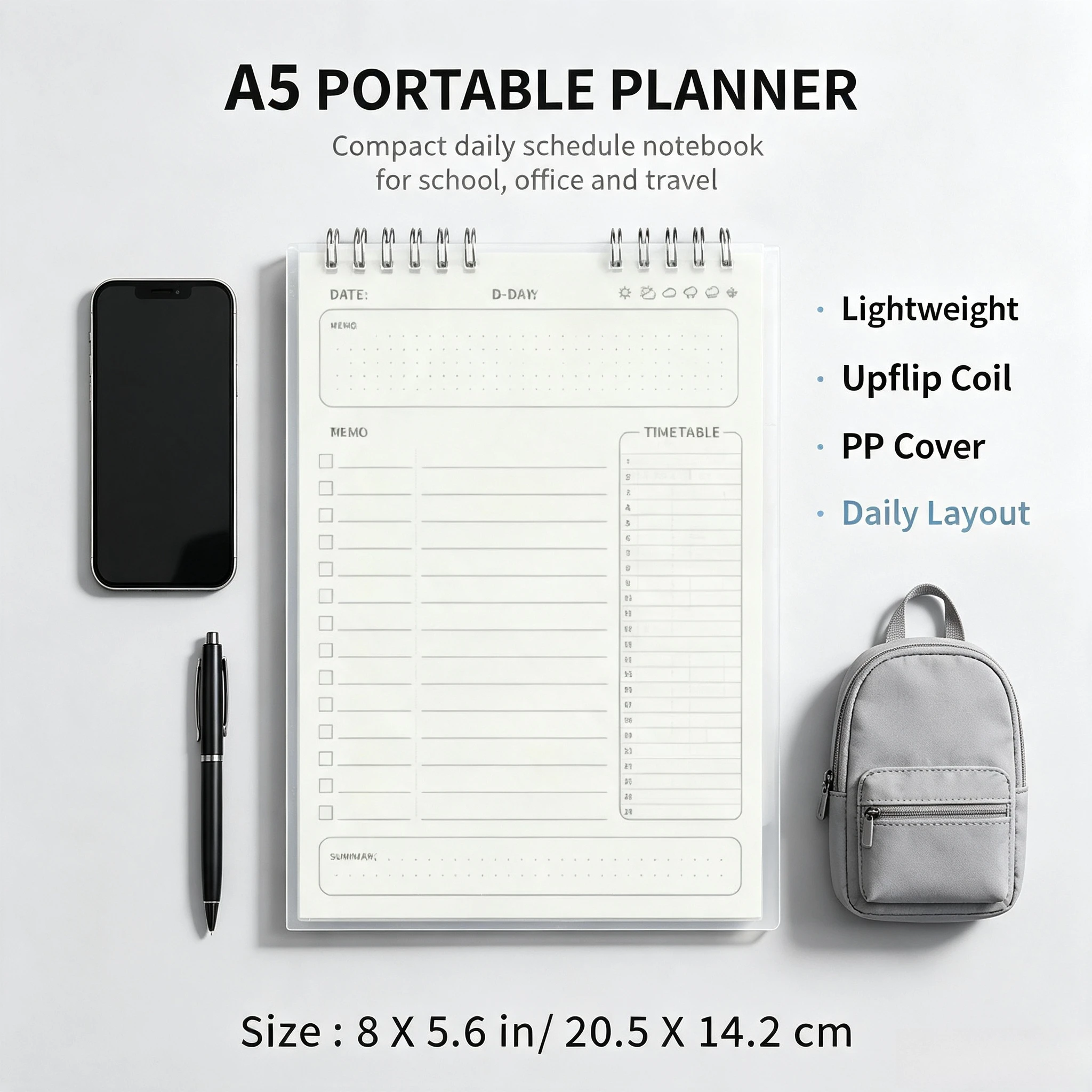 1pc Agenda Planner a Spirale A5, Blocco Note per Pianificazione Giornaliera e Lista delle Cose da Fare, 160 Pagine Spesse, Forniture per Ufficio e Scuola, Cancelleria
