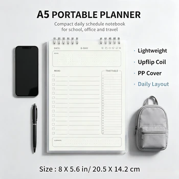 1pc Agenda Planner a Spirale A5, Blocco Note per Pianificazione Giornaliera e Lista delle Cose da Fare, 160 Pagine Spesse, Forniture per Ufficio e Scuola, Cancelleria