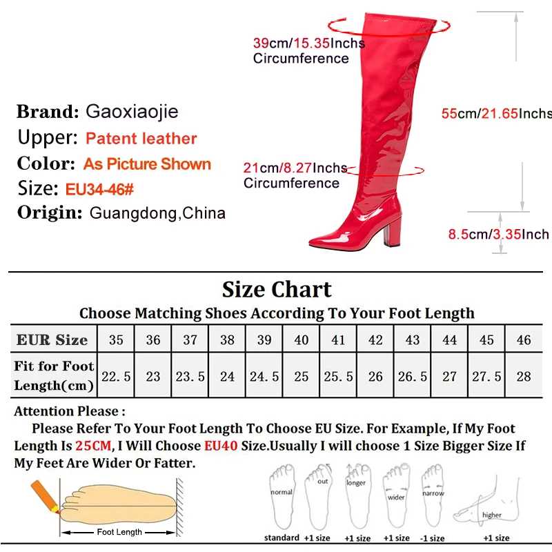 New Black Thigh High Women Boots Side Zip Pointed Toe Winter Shoes Plus Size 44 45 46 Elastic Patent Leather Over-the-Knee Boots