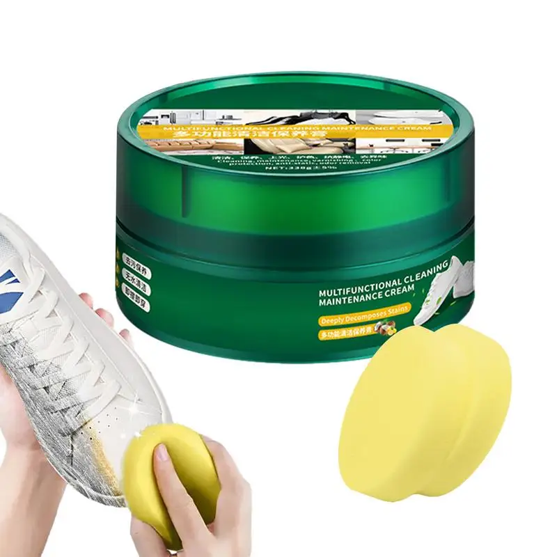 

White Shoe Cleaning Cream Multi Functional Cleaner With Sponge Effective Stain Remover Cleansing Gel For Shoes Leather Bag sofa