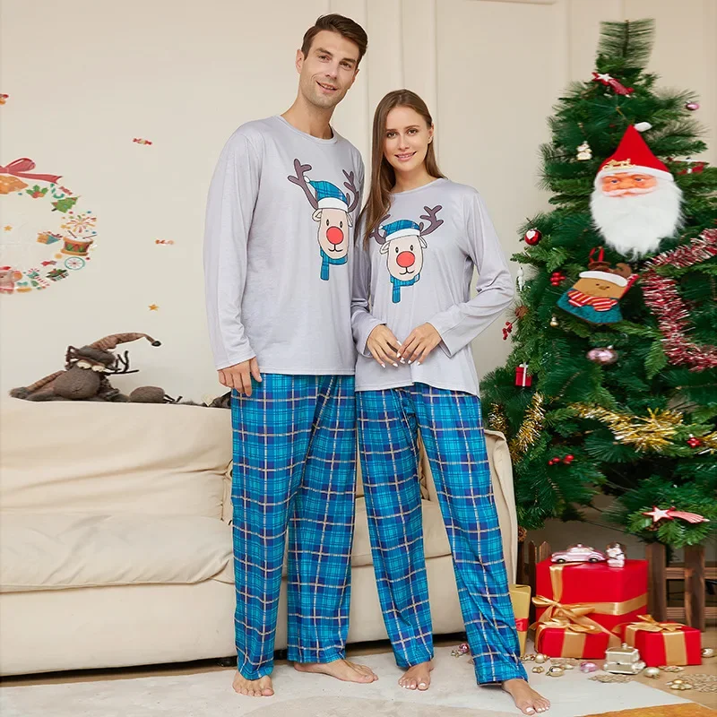 Xmas Gift for Family Cute Deer Plaid Pajamas Set Christmas Matching Outfits Women Men Boys Girls Clothing Sets Baby Dog Romper 3