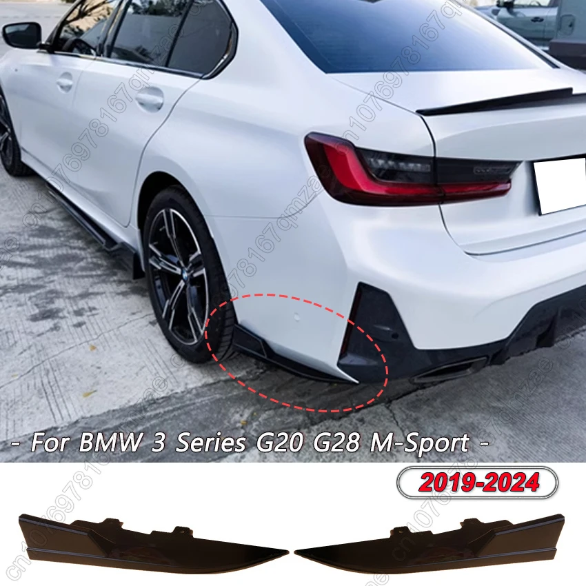 Heckstoßstangen-Splitter Seitenspoiler Canards Abdeckung Aufkleber Glanzschwarz für BMW 3er G20 G28 325 330 M-Sport 2019-2024