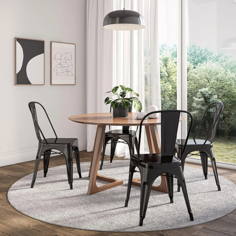 Metal Dining Chairs Set of 4 Iron Stackable Removable Back Cafe Side Patio Chairs Rubber Feet Stylish Modern Indoor
