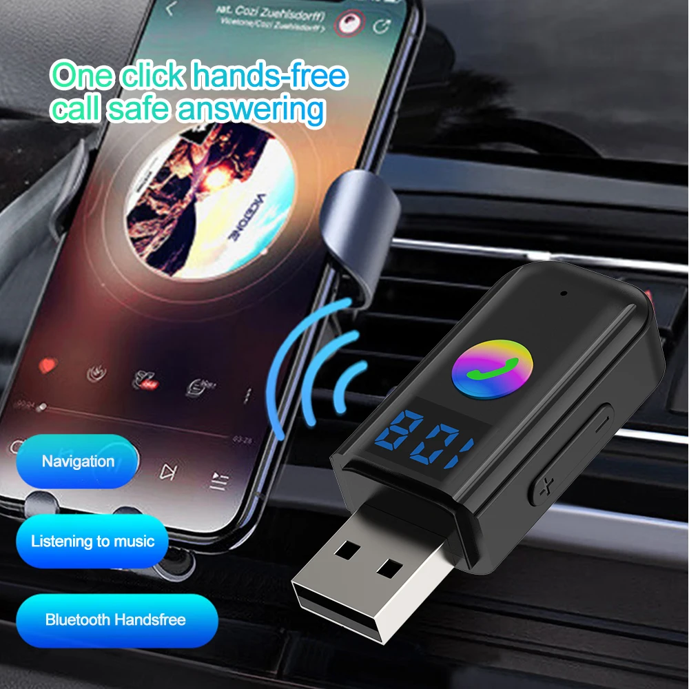 Bluetooth 5.4 USB Wireless Receiver LED Display Handsfree Call Car Kit 3.5mm Aux Stereo Music Audio Adapter For FM Radio Speaker Bluetooth Adapter Bluetooth Audio Receiver Bluetooth Transceiver Adapter Audio Adapter Bluetooth Aux Adaptor