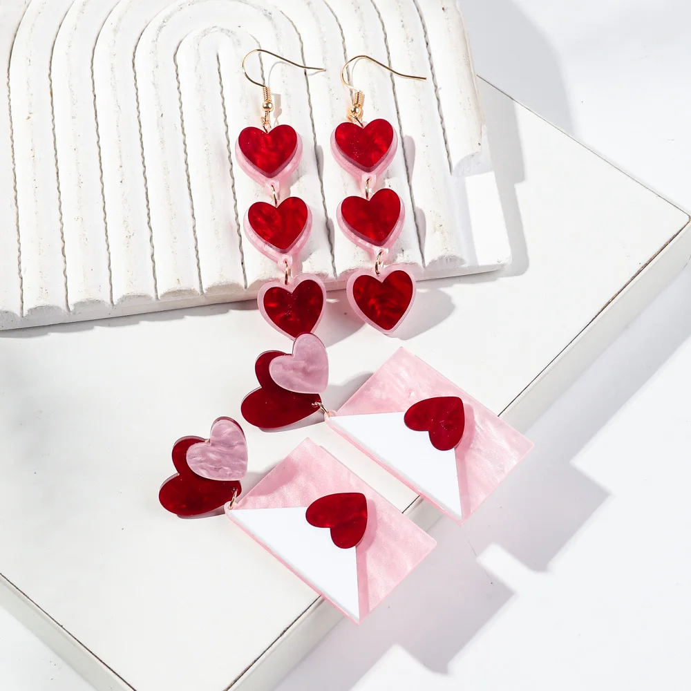 Love Letter Acrylic Drop Earrings for Women Girls Sweet Heart Envelope Dangle Earring Valentine's Day Jewelry Gift