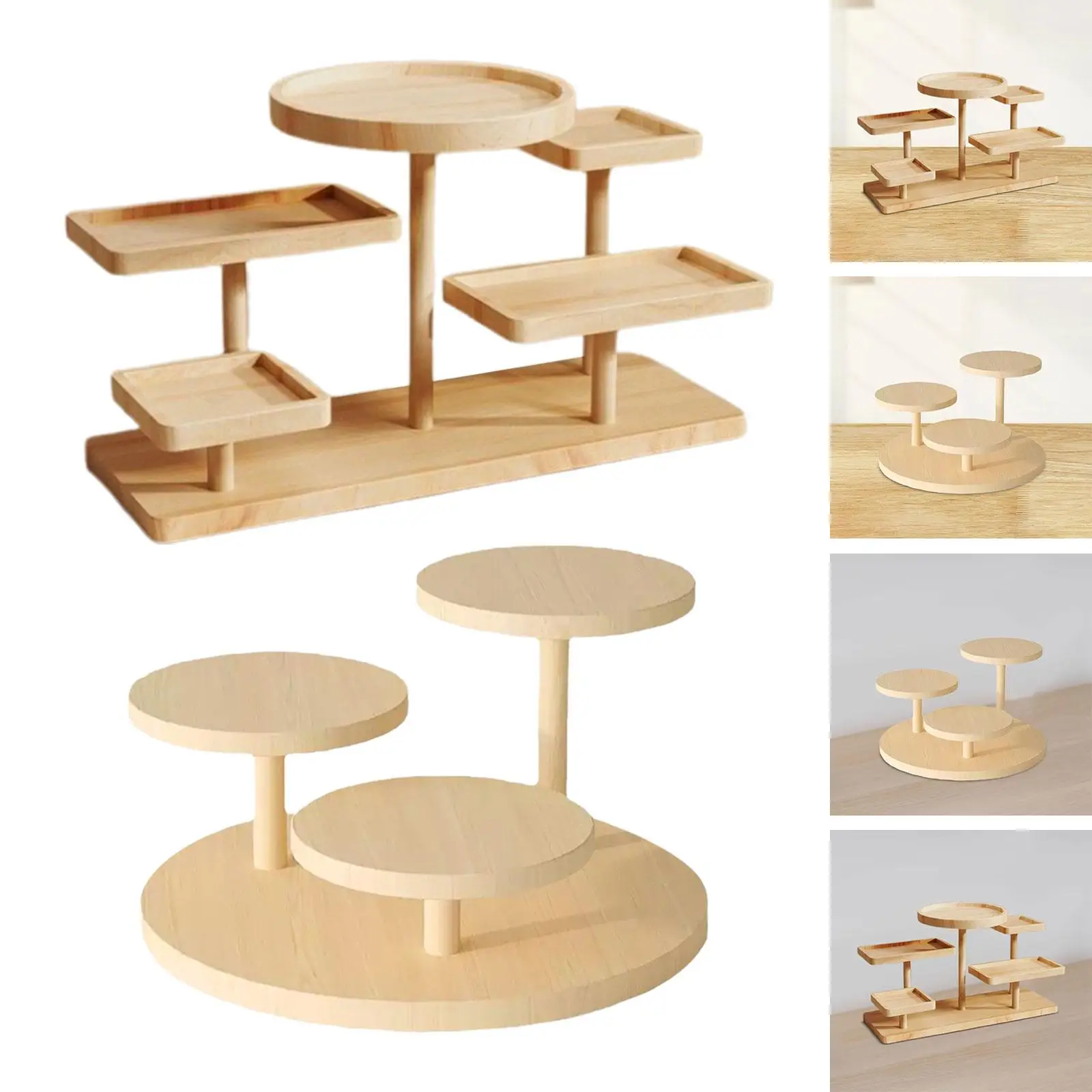 Holder Statue Dessert Collectibles Display Decor Wooden Multi Layer Display Rack for Desktop Livingroom Party Home Restaurant