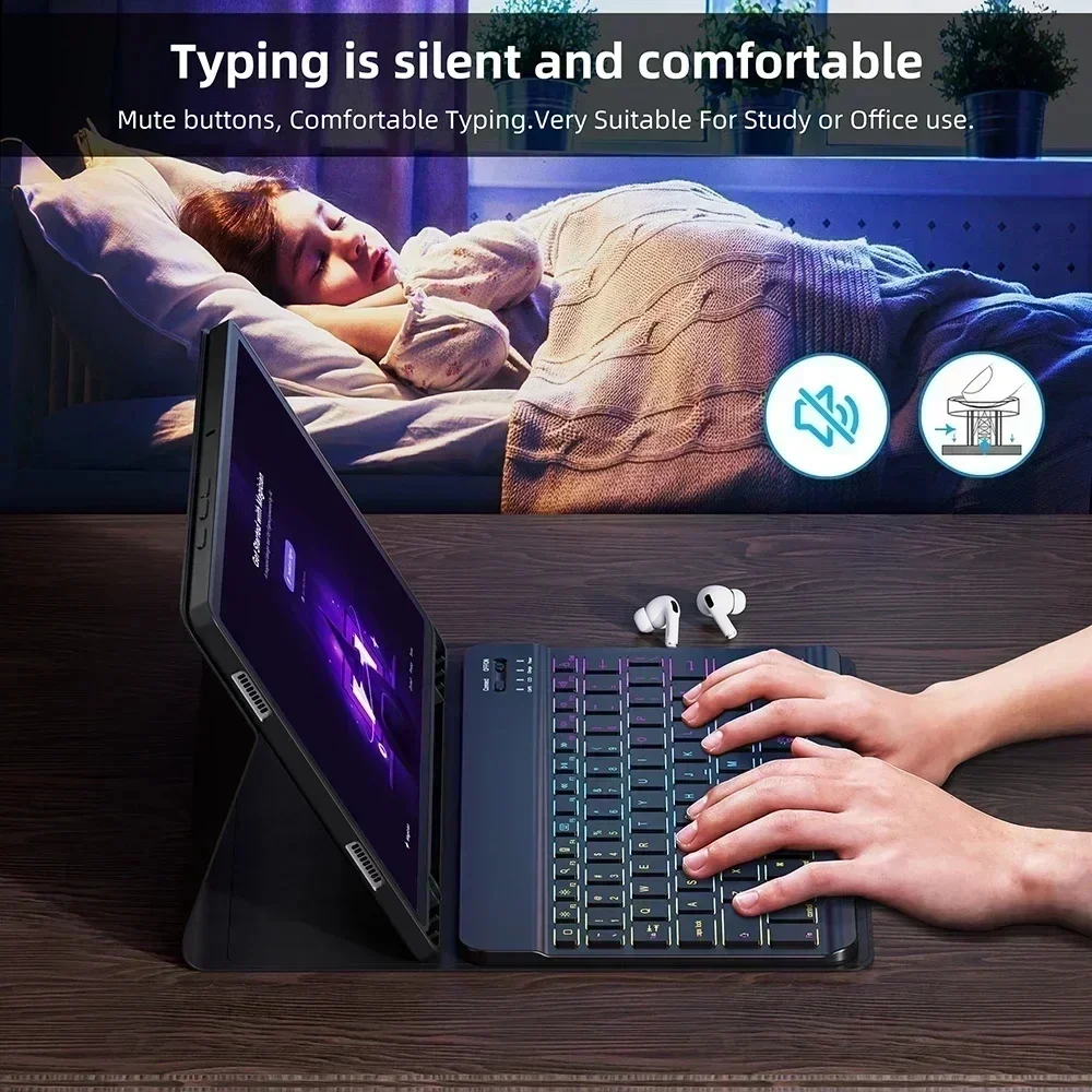 Universal 11-Inch Tablet Case with Detachable Multilingual Backlit Keyboard