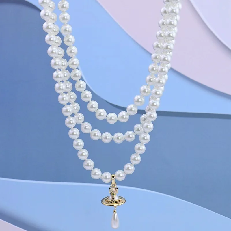 New Three-Dimensional Saturn Three-Dimensional Water Drop Pearl UFO Necklace Necklace Pendant Accessories