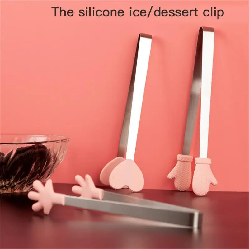 Creative Small Palm Silicone Food Tongs Stainless Steel Ice Clip Mini Dessert Ice Candy Food Dishes BBQ Clip Kitchen Tools