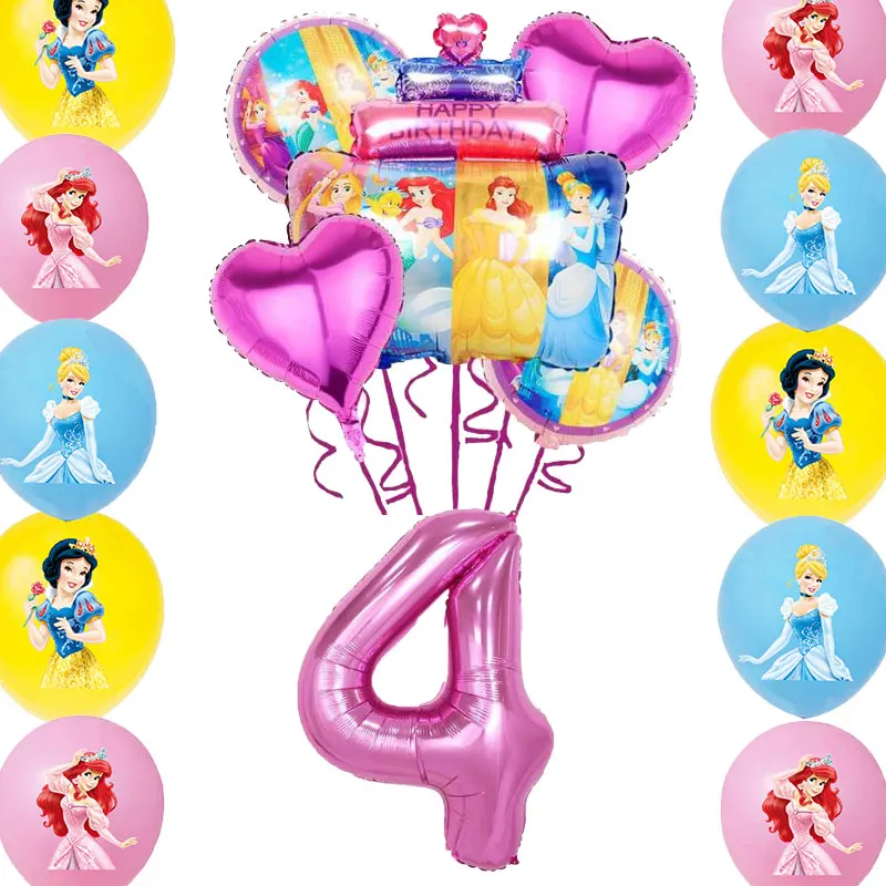 Decoración de cumpleaños de princesas de Disney, vajilla, vasos de papel, platos, globos, mantel, telón de fondo, pancarta, suministros para fiestas para bebés y niños