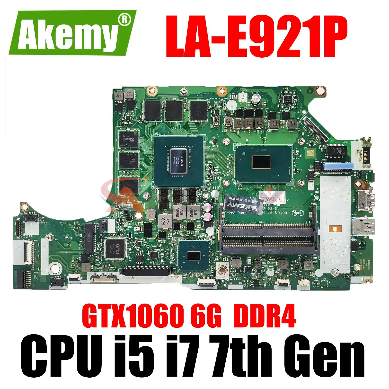 

LA-E921P Motherboard.For Acer Predator Helios 300 G3-571 Motherboard,With CPU I5-7300HQ/I7-7700HQ.GPU: GTX1060 6G.DDR4 100% test