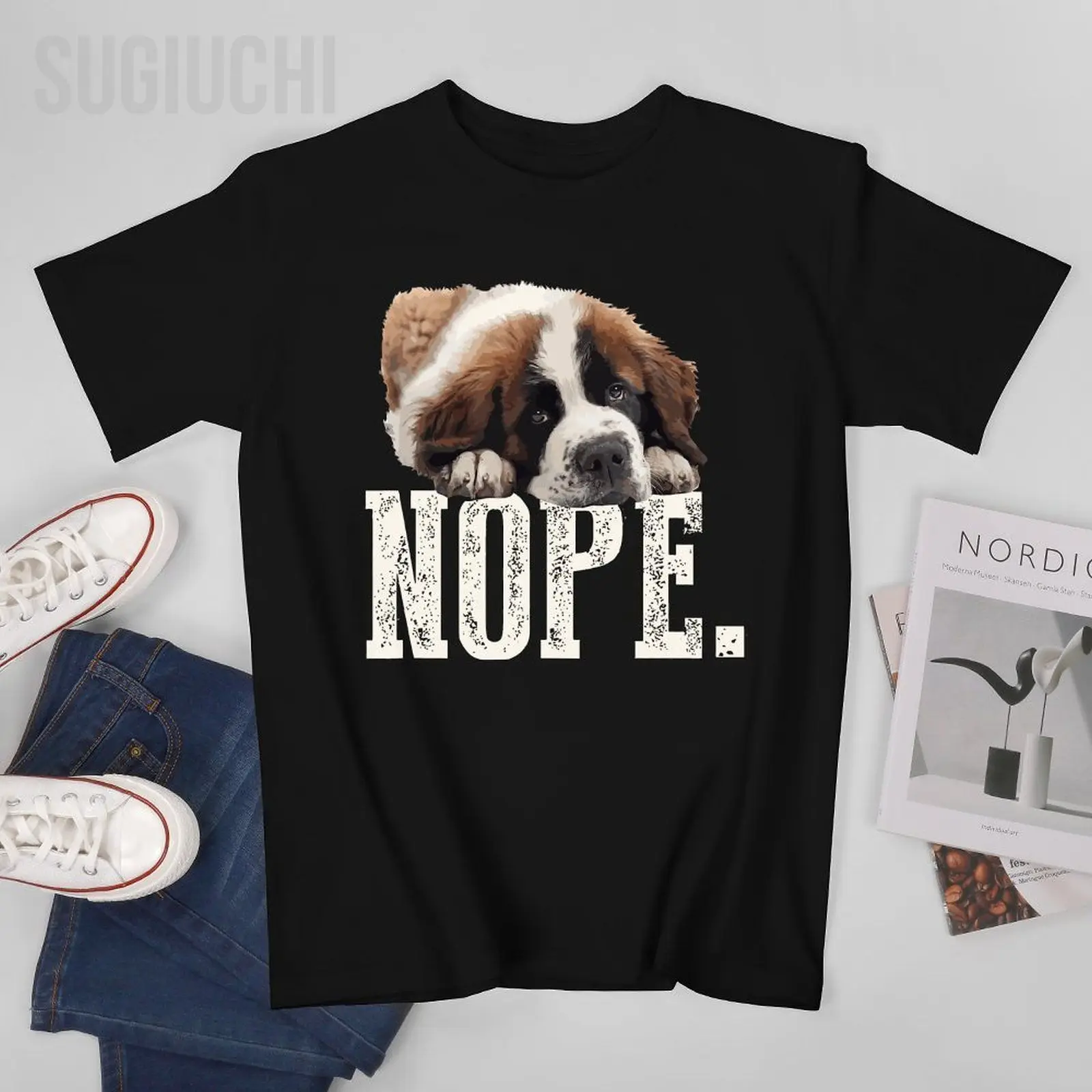 

Unisex Men Nope St. Saint Bernard Dog Tshirt Tees T Shirts Women Boys 100% Cotton T-Shirt