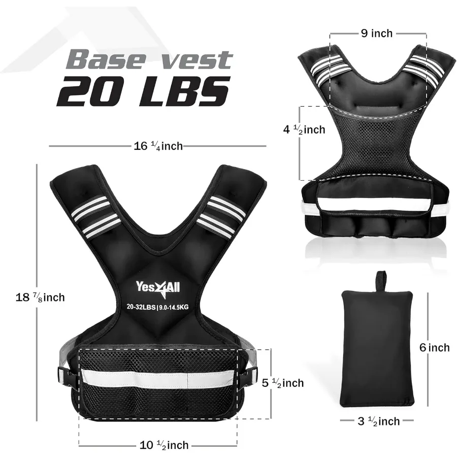 Adjustable Weighted Vest 20-32lbs with Reflective Strip, Large Weight Vest for Strength Training for Men & Women