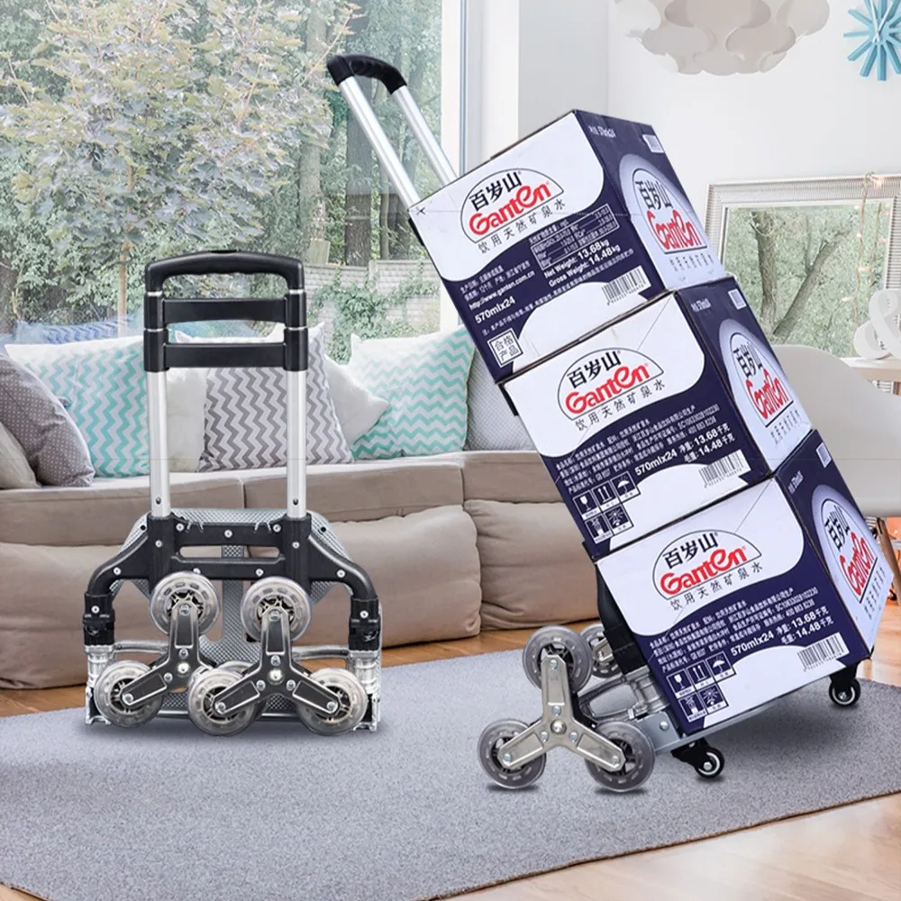 Shopping Trolley Cart Aluminum Folding Climbing Stairs Cart Outdoor Portable Lightweight Step Climbing Travel Folded Trolleys folding shopping cart