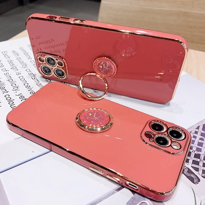 Luxury Plating Ring Holder Stand Silicone Phone Case Cover