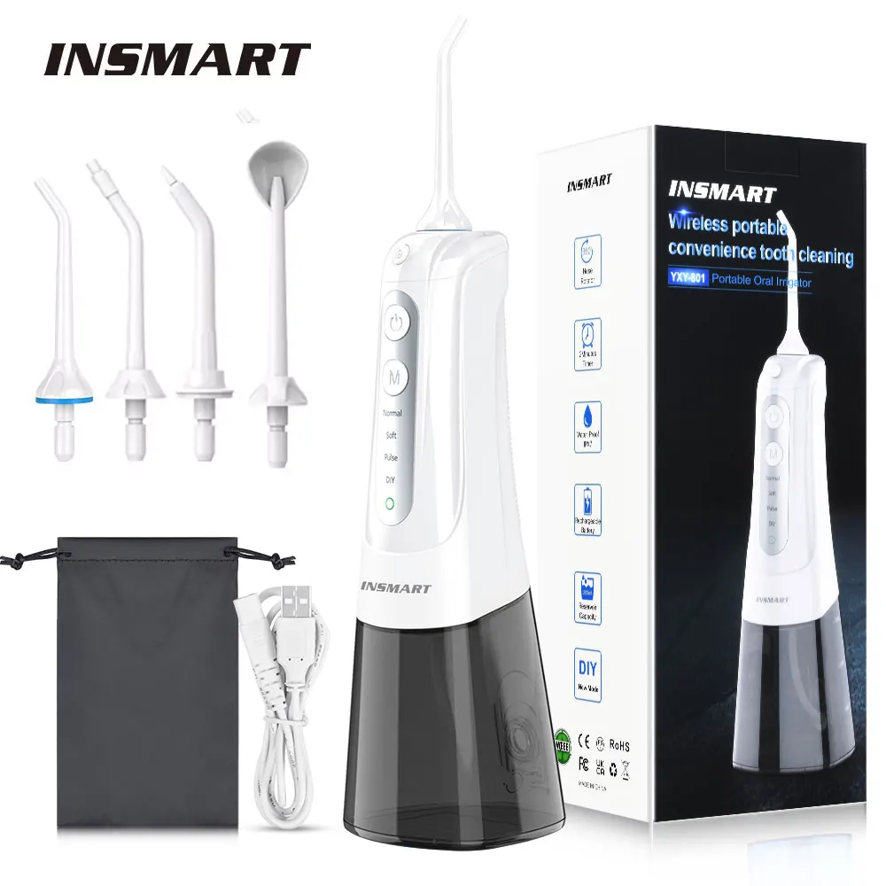 

Ирригатор для полости рта INSMART Flosser для зубов USB перезаряжаемый водонепроницаемый 300 мл портативный чистящий отбеливающий зубной струей воды
