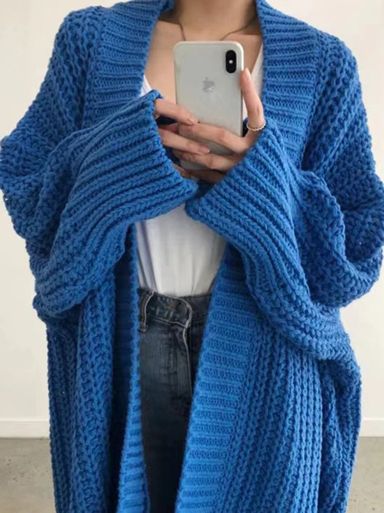 

Blue Cardigan Coat For Women Winter Long Sleeve Irregular Split Warmth Outwears Sweater Jacket 2023 Autumn New Tide X444