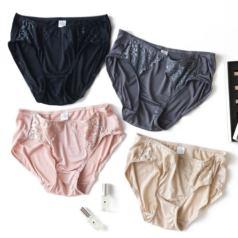 2PCS/pack Women's Panties, Lace and 100%Real Silk Underwear, Soft Comfortable Female Briefs, Cozy Underpants, 2024