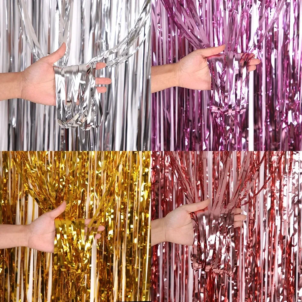 Photography Curtain Birthday Party Wedding Decoration Backdrop Glitter Glossy Fringe Tinsel Foil Curtain Baby Shower Anniversary