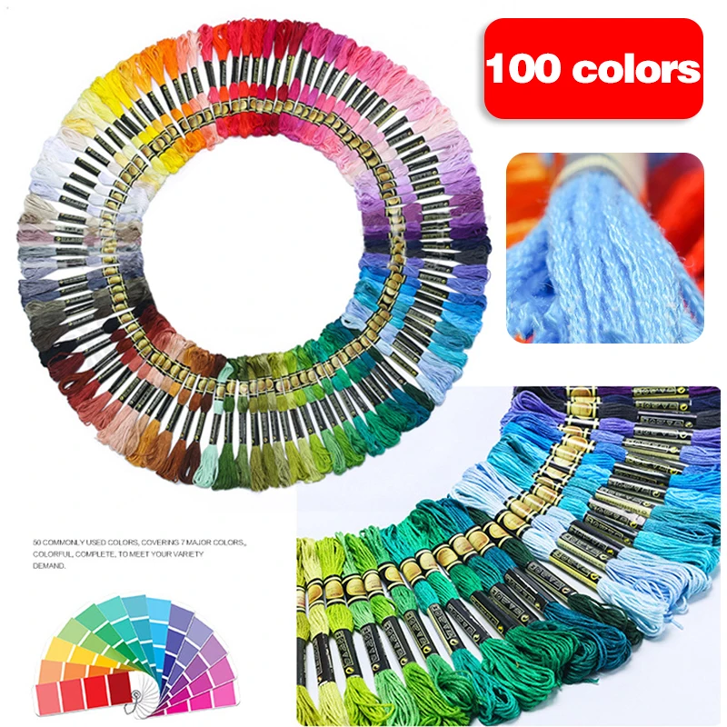 

New 100 Assorted Rainbow Colors Polyester Sewing Skeins Line Cross Stitch Thread