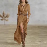 Robe Sexy pour femmes, rétro français, col en v, taille plissée, fente ample, tempérament, manches longues, nouvelle collection 2