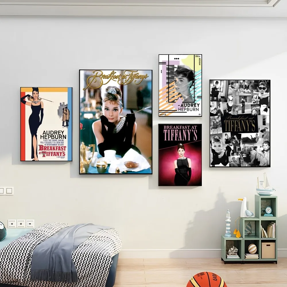 

Breakfast at Tiffany's Audrey Hepburn Poster Self-adhesive Art Poster Retro Kraft Paper Sticker DIY Room Vintage Decorative