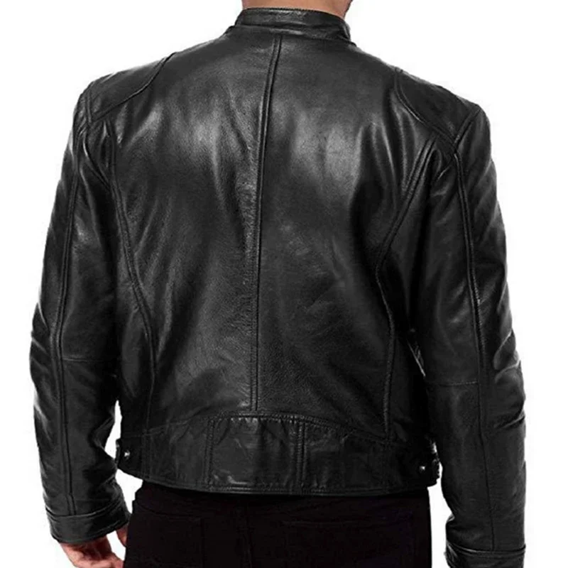 Fashion Autumn Male Leather Jacket Black Brown Men Stand Collar Coats Leather Biker Jackets Motorcycle Punk Jacket