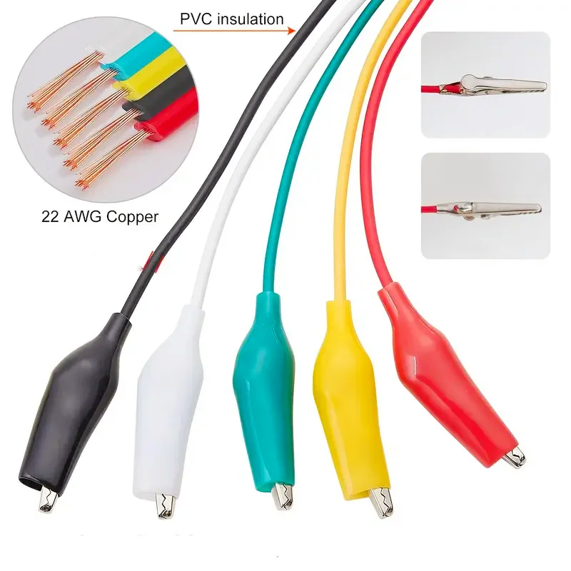Color Alligator Clip Electric DIY Small Battery Power Cord Sheath Electric Clamp Double Head Test Clamp 10pcs 50cm 28mm35mm45mm