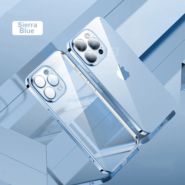 Luxury With Camera Lens Protector Transparent Plating Case For iPhone 13 12 11 Pro MAX Mini Soft Silicone Clear Shockproof Cover Sierra blue