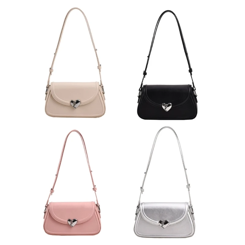 

Fashion Trendy Bag Solid Color Shoulder Bags for Girl Women Crossbody Bags with Heart Buckle Underarm Bag Versatile Bag