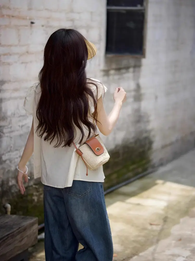 2024 Summer Mini Straw Beach Holiday Bucket Bag Crossbody Bags Women Commute Shoulder Bag