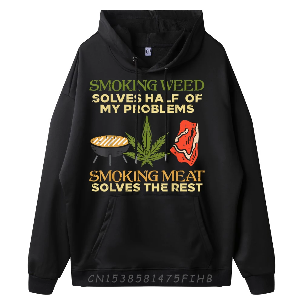 Hoodies Sweatshirt Grilling Solves Half Problems Meat Thanksgiving Day long Sleeve Crew Neck Male Hoodies Printing Loose Grilling Solves Half Problems Meat Funny Bbq Barbecue Men black