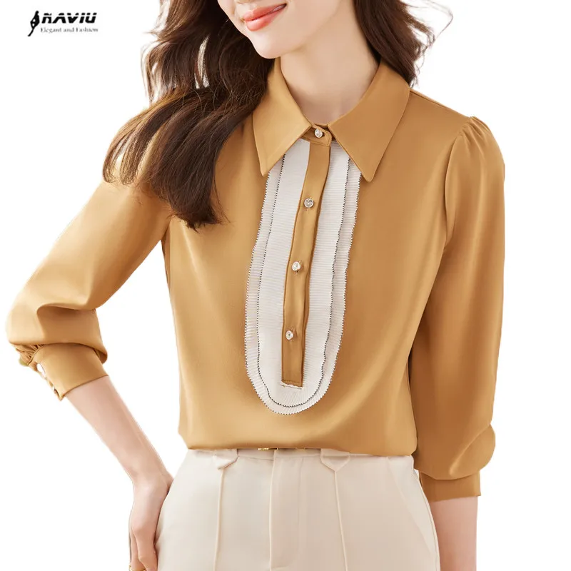 

NAVIU Elegant Tempeament Shirt Women Autumn New 2023 Professional Formal Long Sleeve High End Blouses Office Lady Work Top White