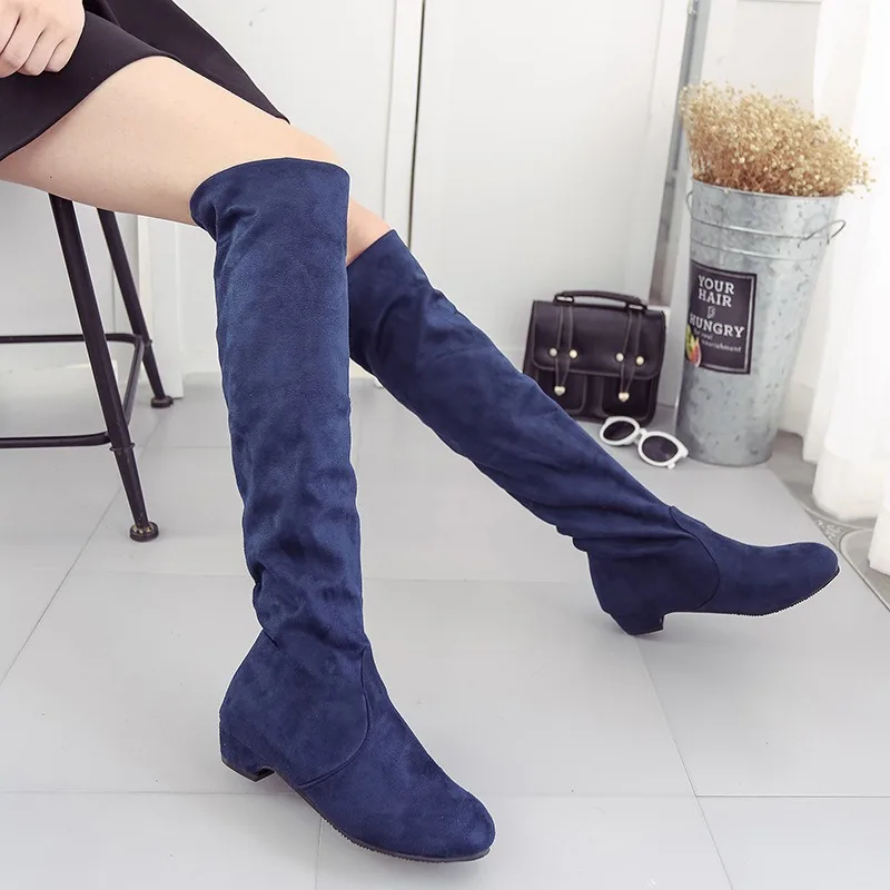 Women's High Boots Shoes Fashion Women Over The Knee Boots New Autumn Winter Flock Botas Feminina Thigh High Ladies
