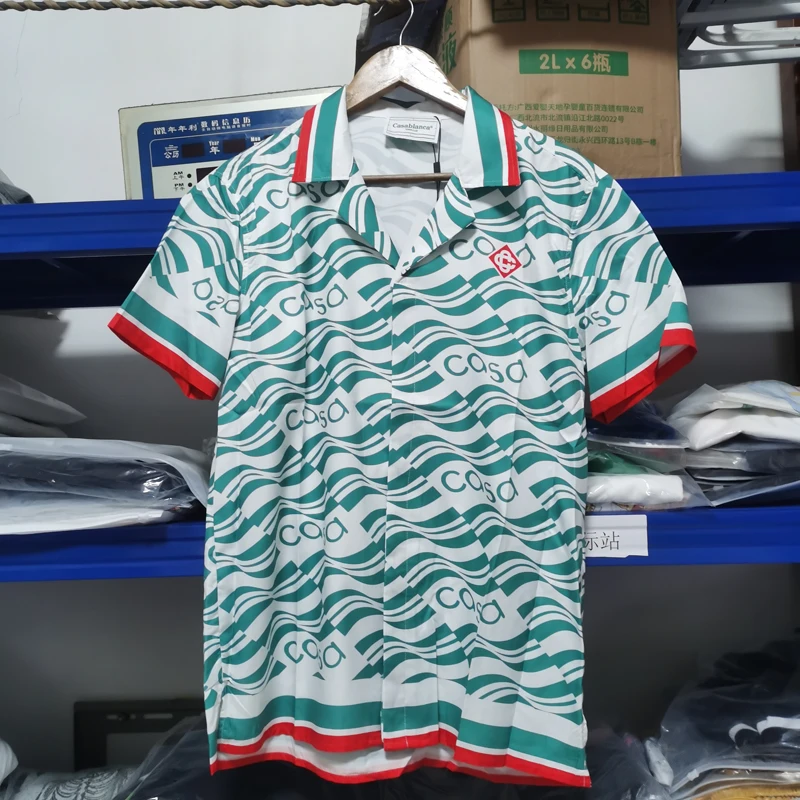 

Stripe Green Surf Casablanca Short Shirt Real Photos 2024 Summer Men Women High Quality Hawaii Beach Holiday Casual Shirt Tops