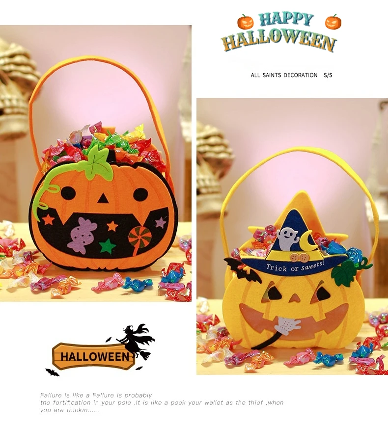 6 Stück Halloween Candy Bags Party liefert Vlies Kürbis Einkaufstaschen Halloween Requisiten Süßes oder Saures Taschen Tote Filz Candy Bags – Detail 2