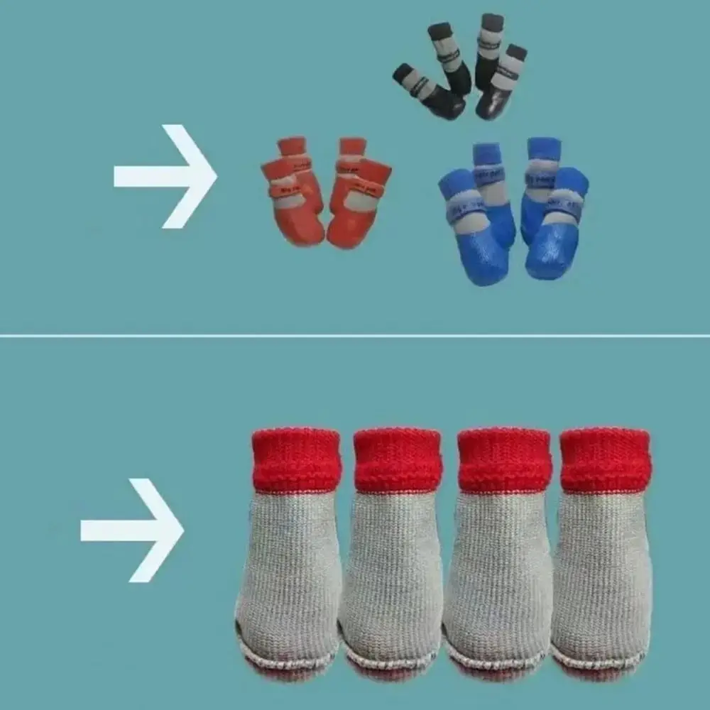 4PCS Cute Waterproof Winter Dog Shoes Soft Sole Warm Puppy Boots Adjustable Anti-Slip Pet Paw Protectors for Small Dog Chihuahua