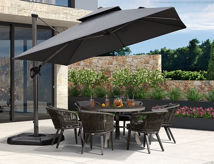 

Outdoor courtyard sunshade square courtyard side Roman umbrella solar LED with lights