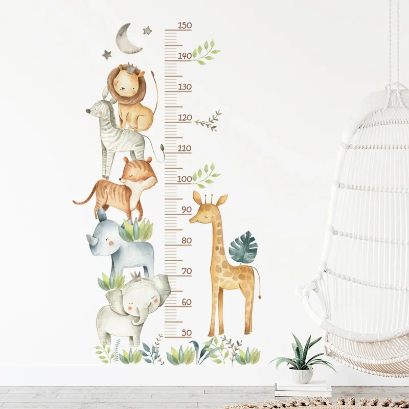 Cartoon African Animals Height Measurement Ruler Wall Stickers Kids Room Baby Nursery Wall Decals wall stickers