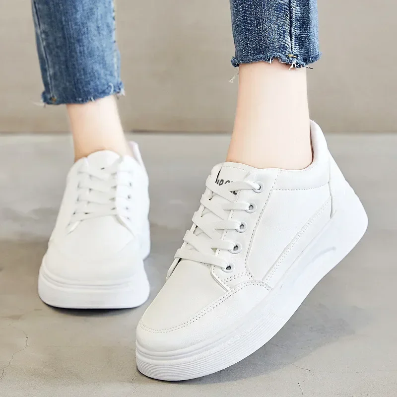 White Shoes Women's Spring New Women's Tennis Shoesstudent Round Toe High Heels Women's Shoes Sports and Casual Shoes 3