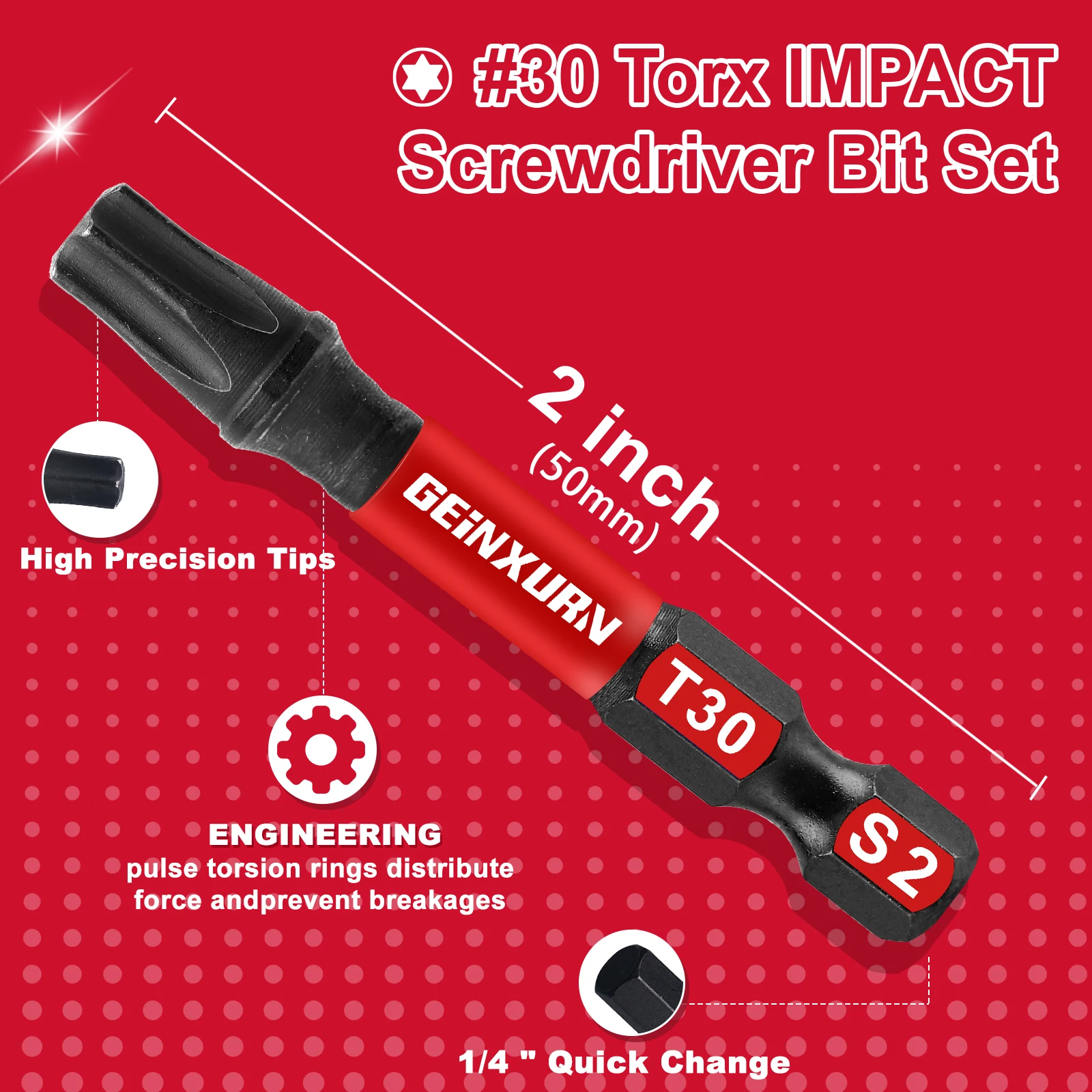 Magnetic Screwdriver Bit Set 2 In. Impact Tough Torx Head S2 Alloy Steel Star T30 Screwdriver Bits Set
