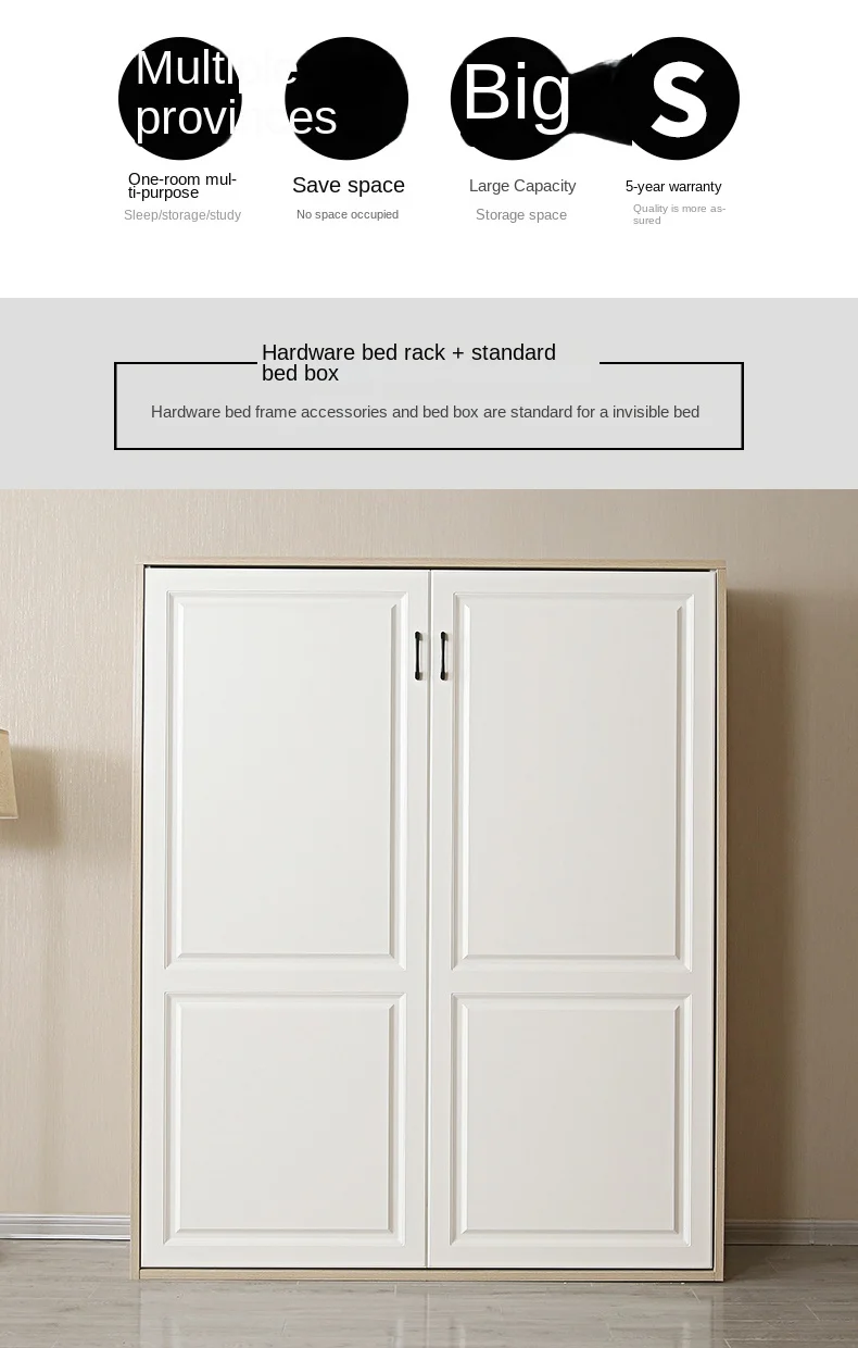 Description Picture 3 of itemInvisible Multifunctional Wardrobe Integrated Folding Bed, Combination Study Room Bedroom Hidden Wall Cabinet Bed  Bedroom Set