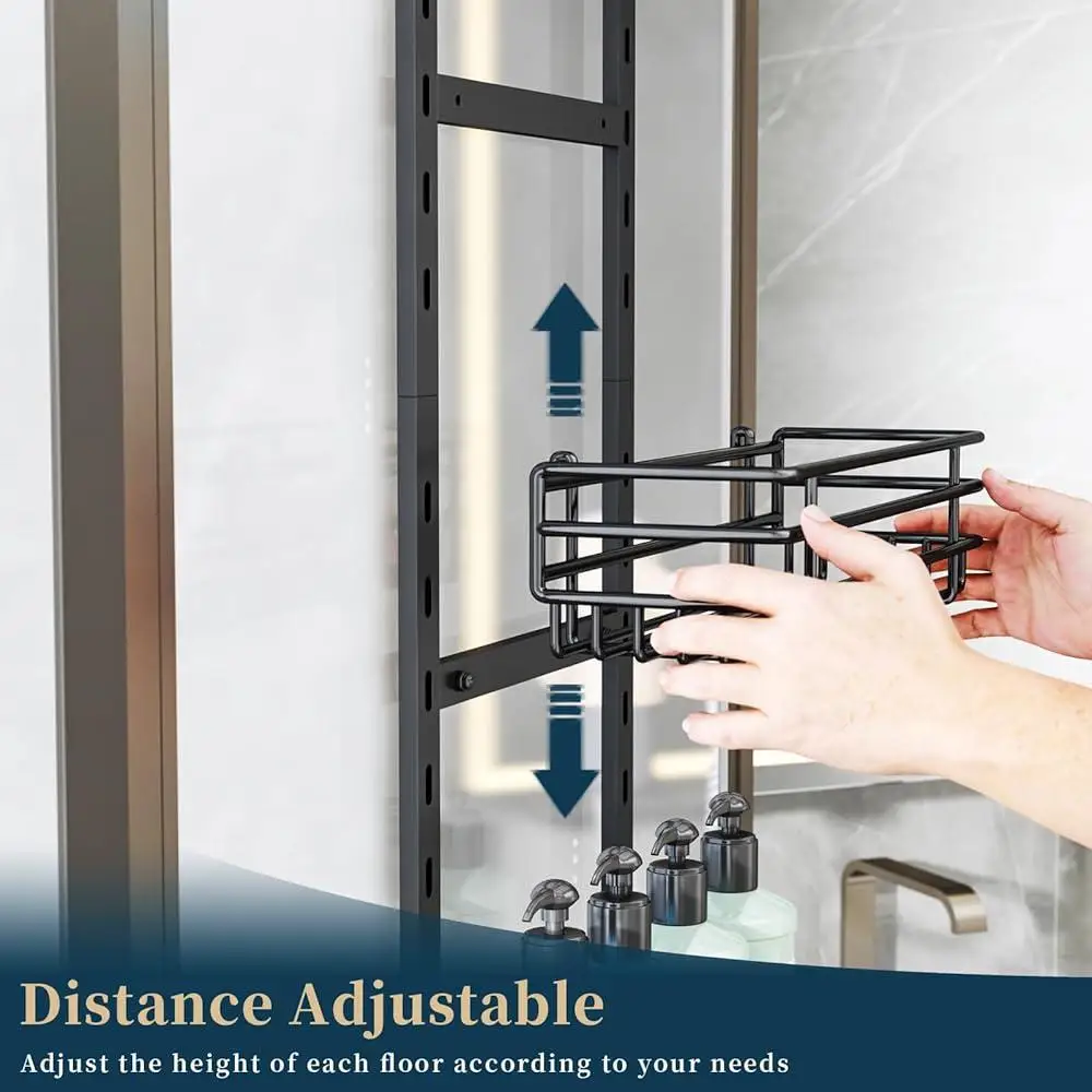 Over The Door Shower Caddy 5 Tier Rustproof Adjustable Organizer with 2 Toothbrush Holders 4 Hooks Space Saving Bathroom Shelf 3