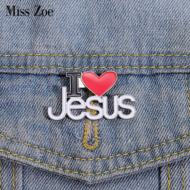 I Love Jesus Enamel Pins Custom Phrase With Heart Brooches Shirt Collar Lapel Badges Simple Jewelry Gift for Kids Friends