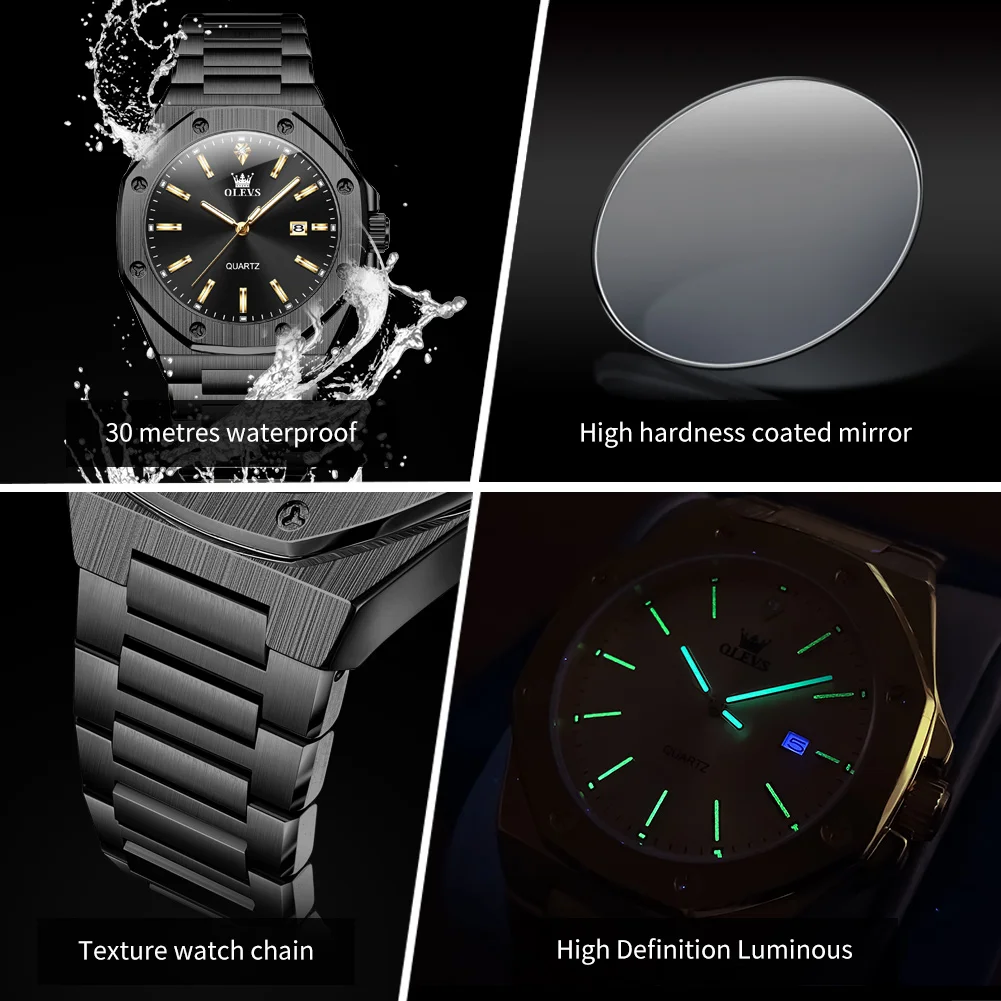 OLEVS 3613 Watch For Men Top Brand Original Waterproof Quartz Man Watch Luminous Calendar Fashion Male Wristwatch Steel Strap