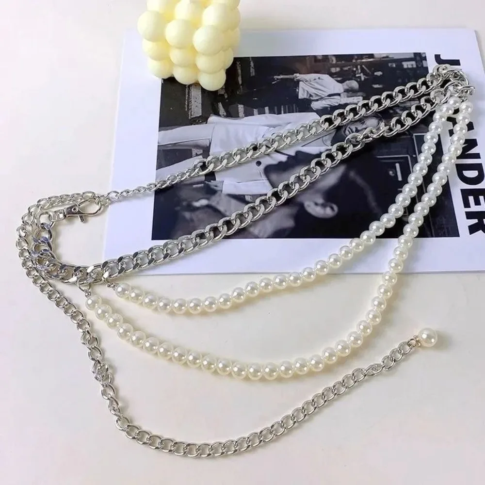 Elegante Cintura Multistrato con Perle, Accessorio Versatile per la Va, Catena Lunga con Nappe in Metallo, Cinture Boho per Vesti e Jeans da Donna  200000297
