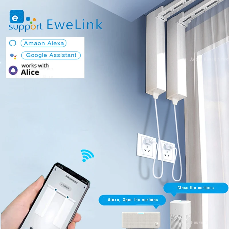 สนับสนุน Ewelink APP Wifi สมาร์ทผ้าม่านมอเตอร์ Track Rod อัจฉริยะสนับสนุน Yandex Alice Alexa Google Assist 1