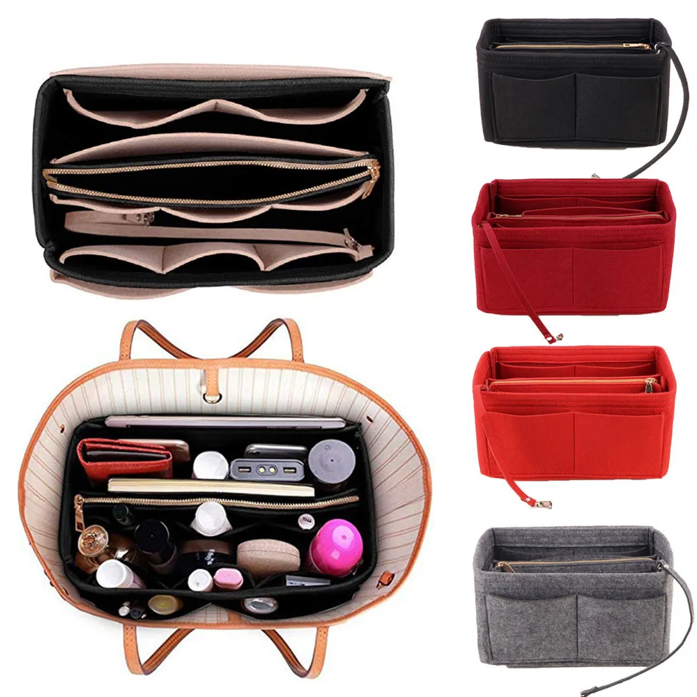 

Fashion Brand Make up Organizer Felt Insert Bag For Handbag Travel Inner Purse Portable Cosmetic Bags Fit Various Brand Bags